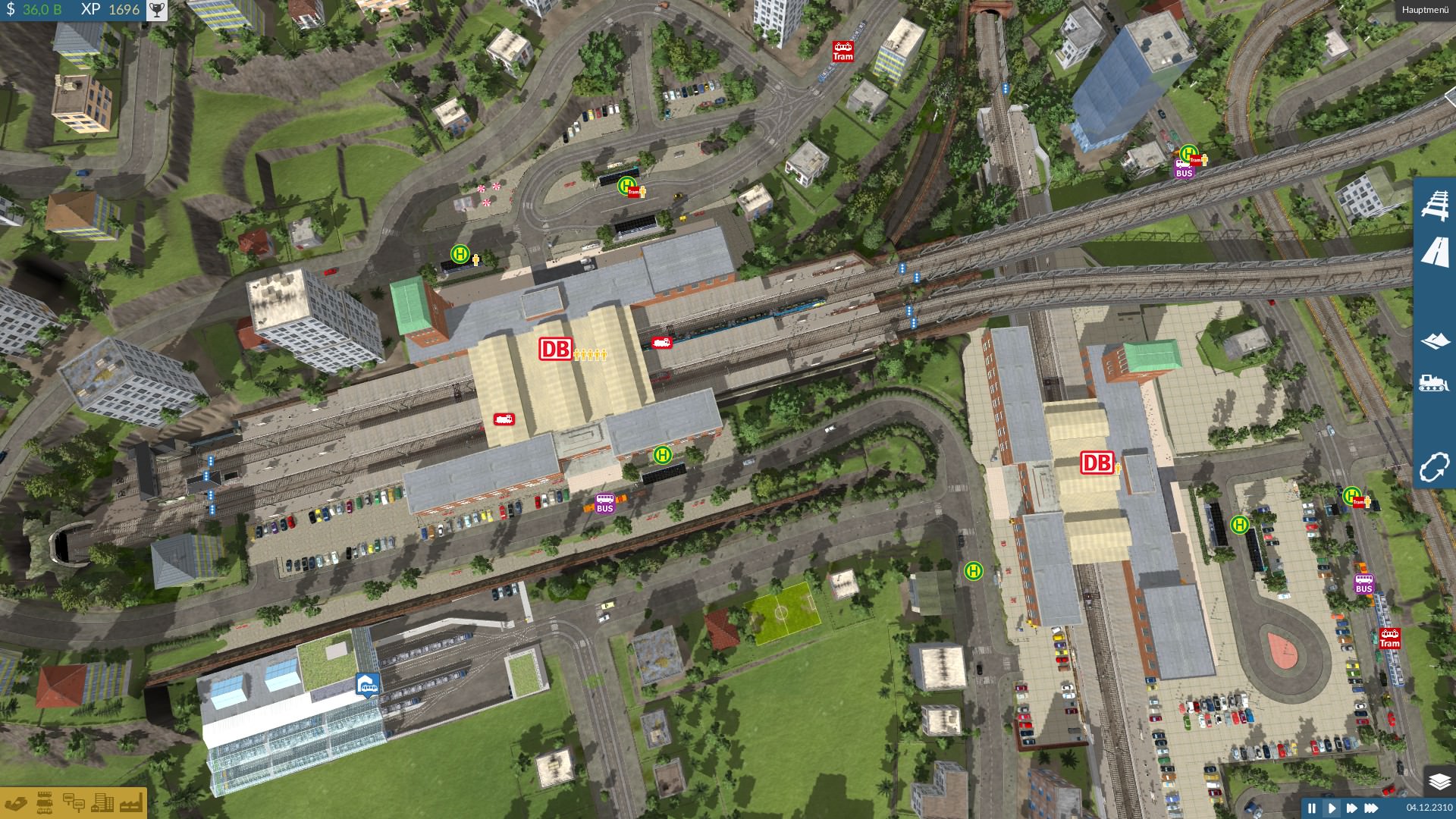 Links: S-Bahnhof mit den Gleisen 1-4, Rechts: Fernbahnhof Gleis 5 und 6.