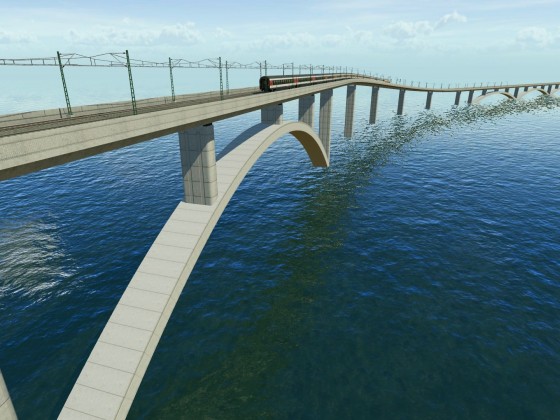 Eine Kilometerlange unbenannte Brücke zwischen Festland und Insel