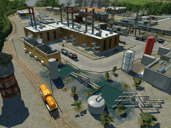 Chemieanlagen mit Absetztbecken im Industriegebiet