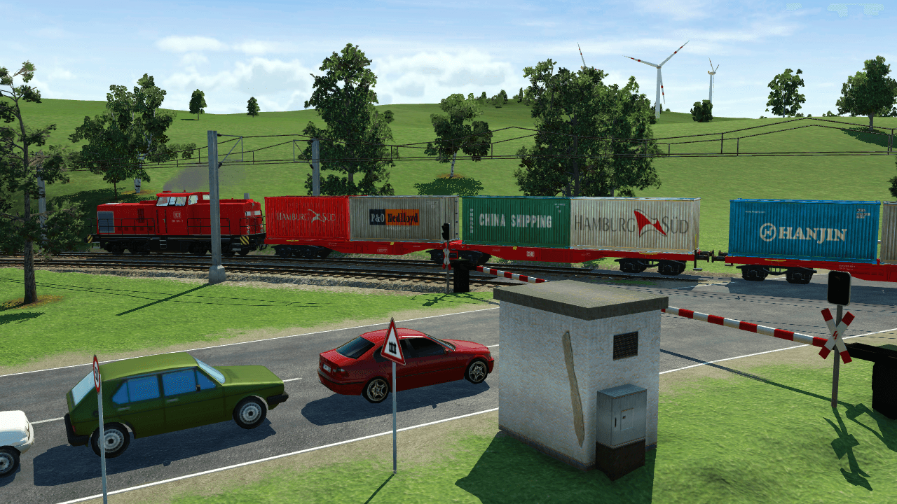 Rangierlok mit Containerwaggons