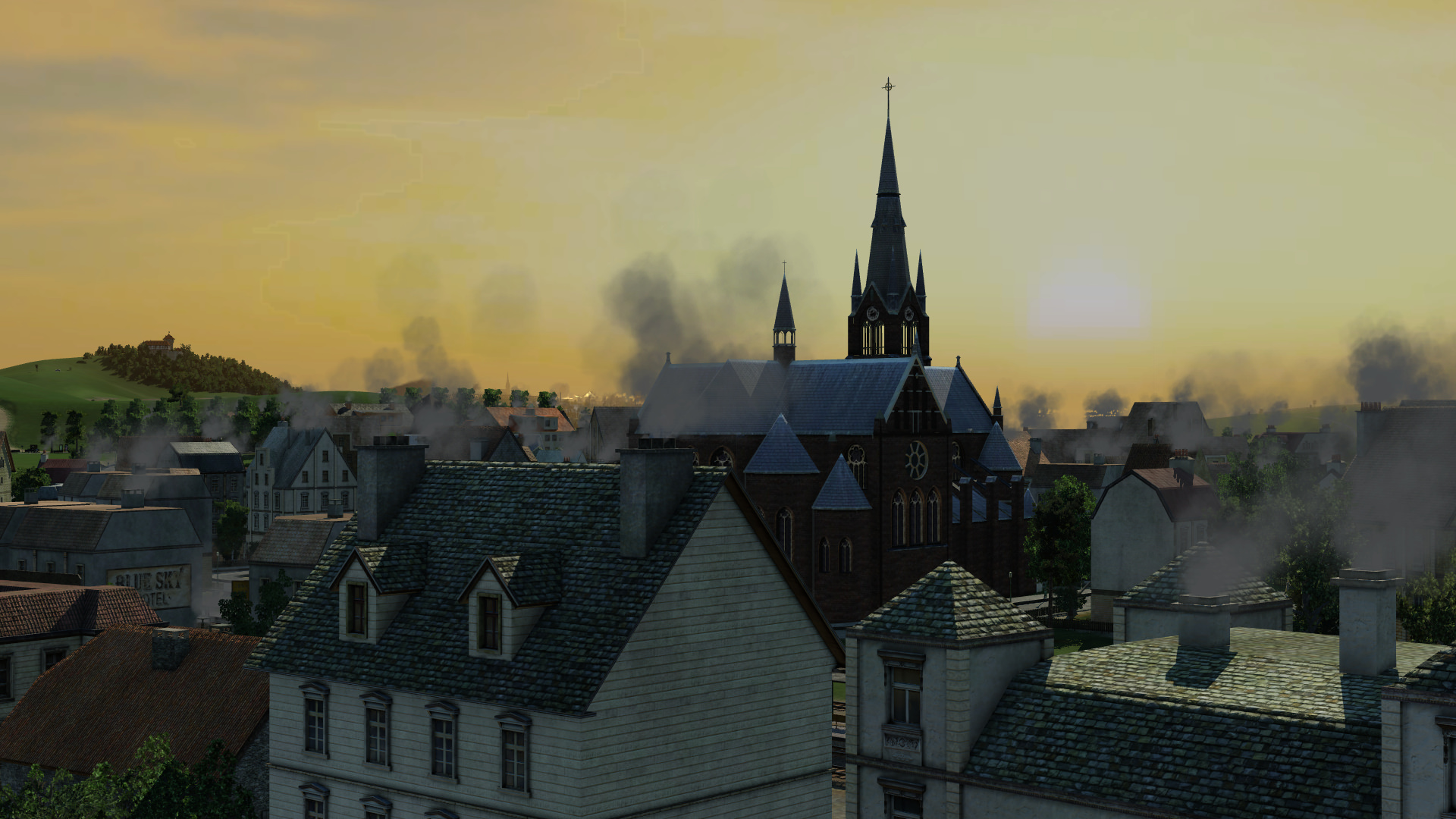 Sonnenuntergang über den Dächern der Stadt