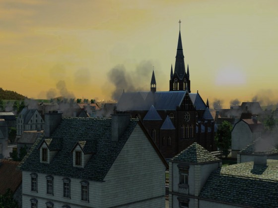 Sonnenuntergang über den Dächern der Stadt