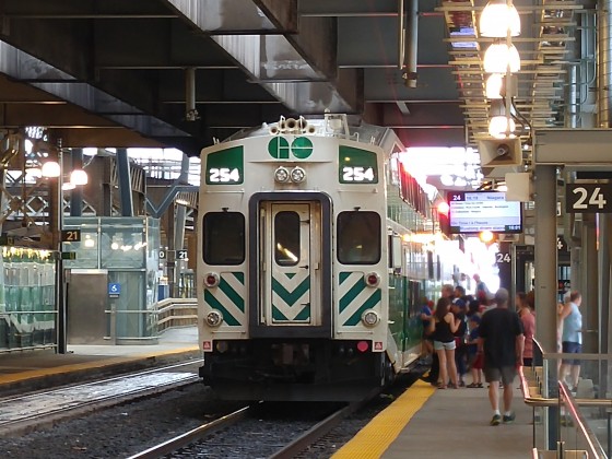 A GO Train waits at Toronto's Union Station