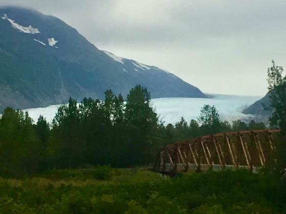 Rainy Day on the Alaska Railroad...Anchorage to Seward through the Kenai Peninsula...passing a glacier...over a wooden bridge.
