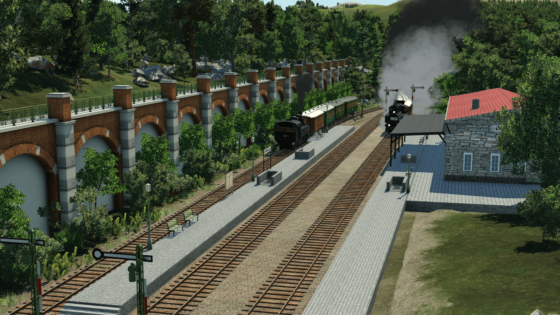 Einfahrt der Dampfbahn in die Endhaltestelle