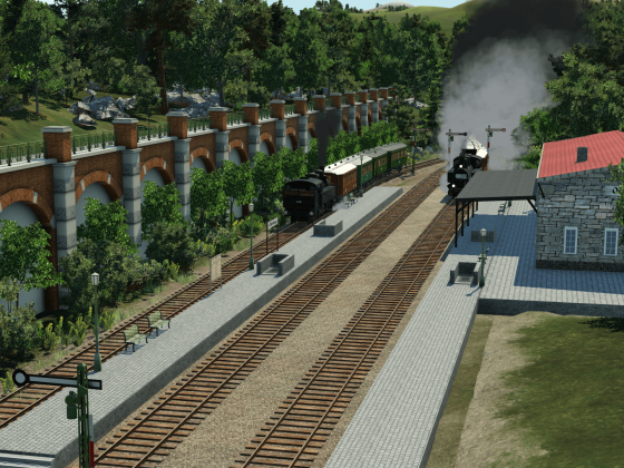 Einfahrt der Dampfbahn in die Endhaltestelle