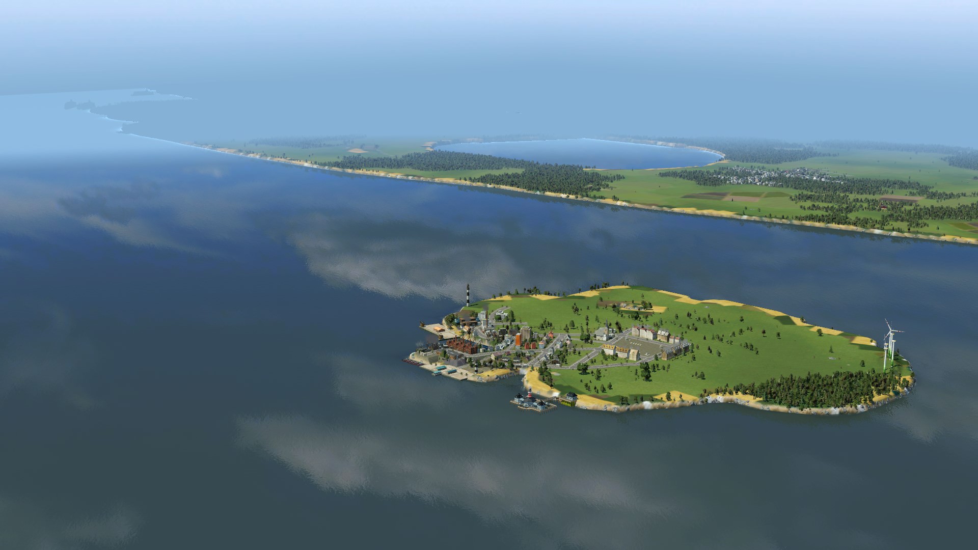 Hallig-Rubburg in der Totalen (noch ohne Flughafen)