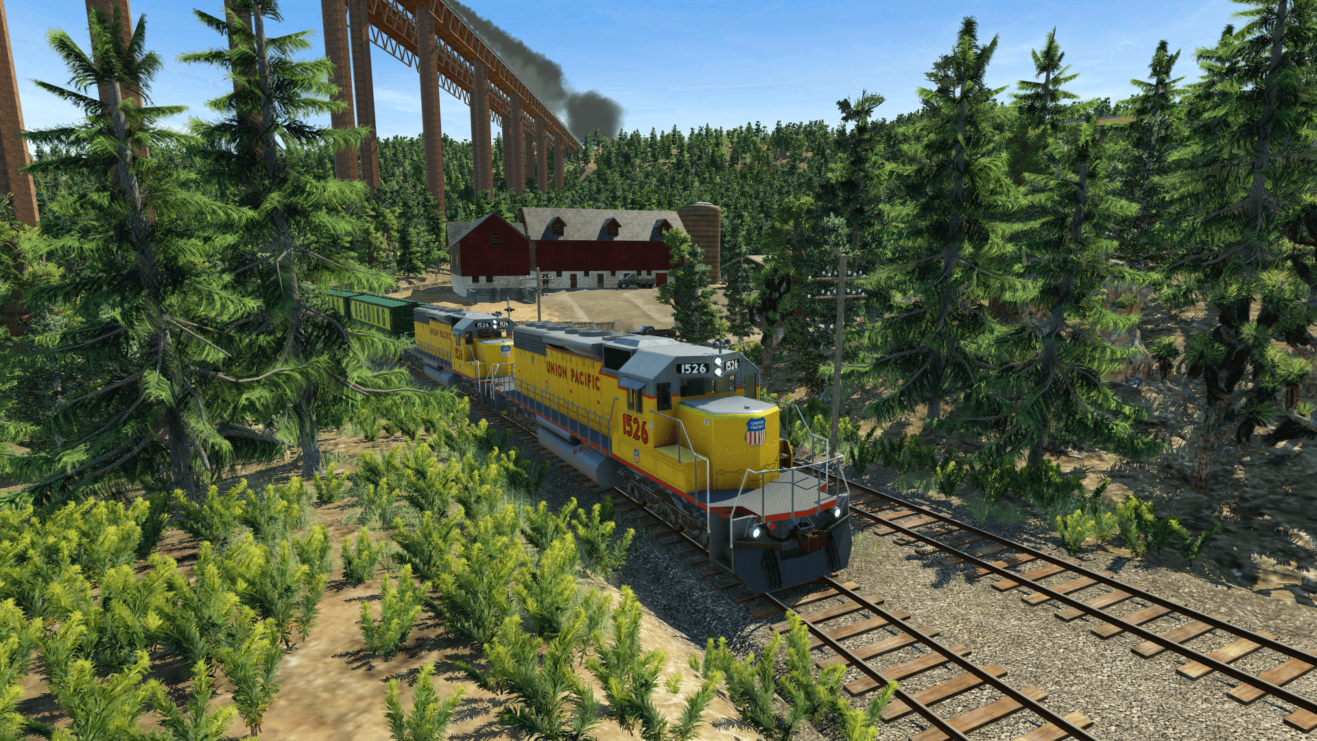 Güterzug der Union Pacific auf dem Weg in die Stadt