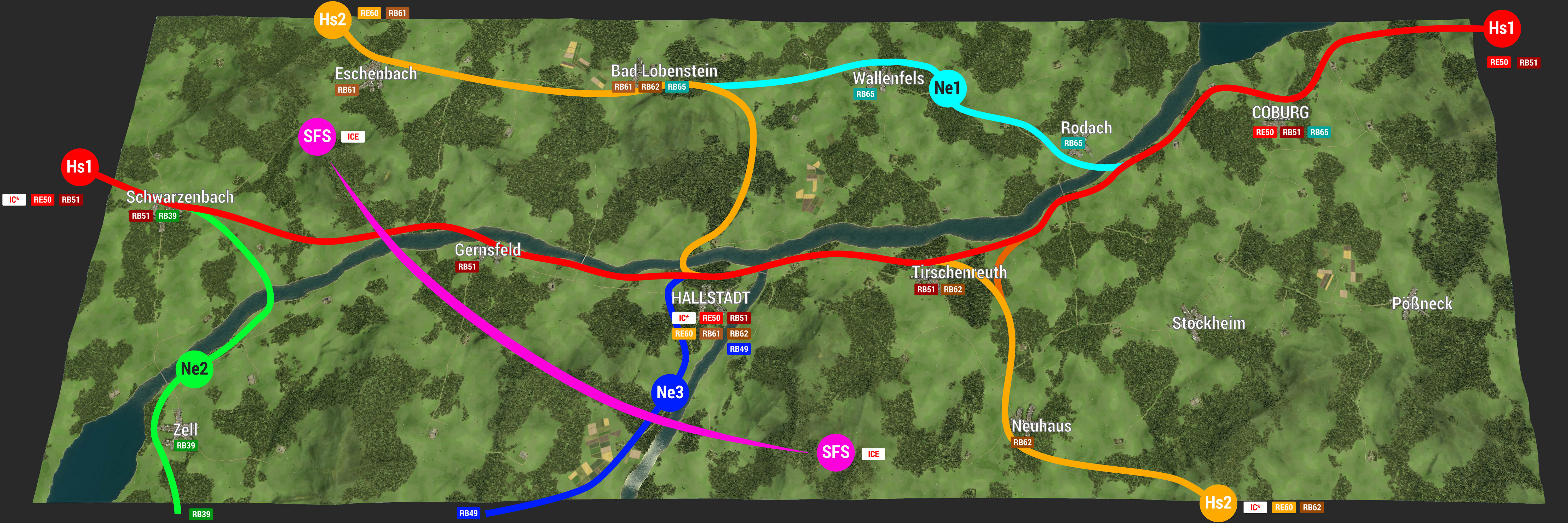 Streckenplan zwischen Oberfranken und Vogtland