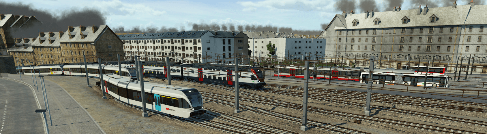 Stadt St. Gallen Bahnhofsausfahrt und öffentlicher Nahverkehr von Gotthard
