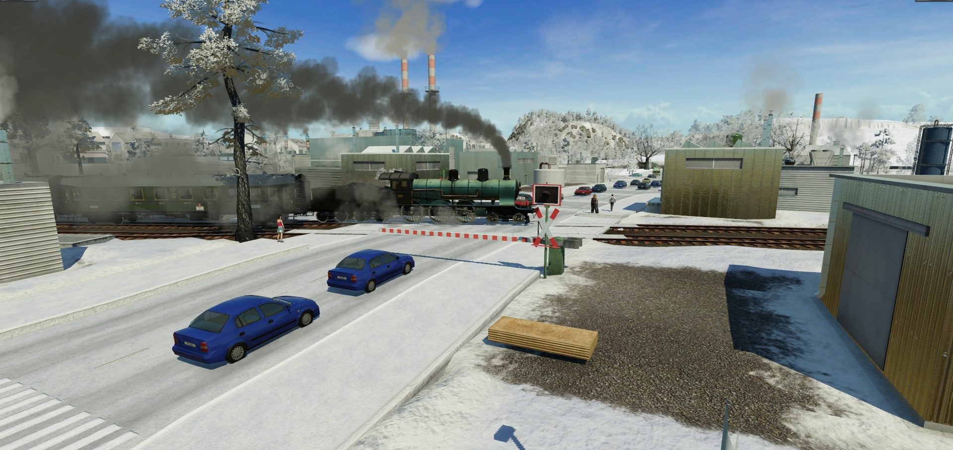 Bahnübergang im Winter.