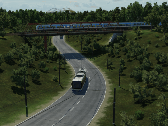 Trolleybus und U-Bahn-Brücke