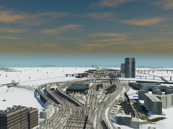 Blick vom Bahnhofsvorfeld in Richtung Nord-West
