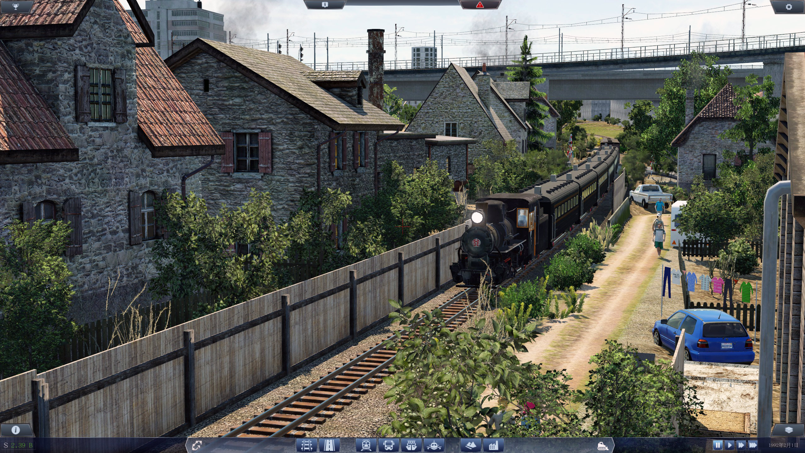Narrow gauge railway and locomotive in the old town