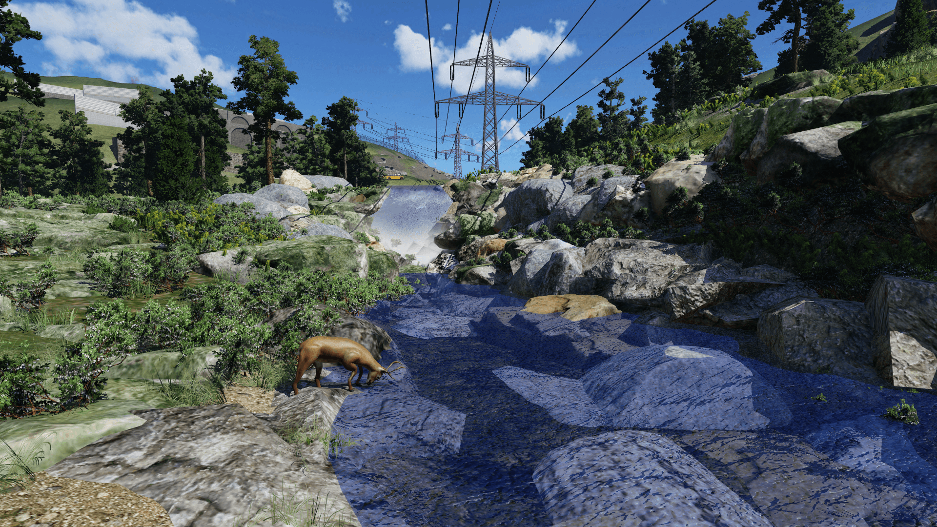 Wasserfall und Hirsch