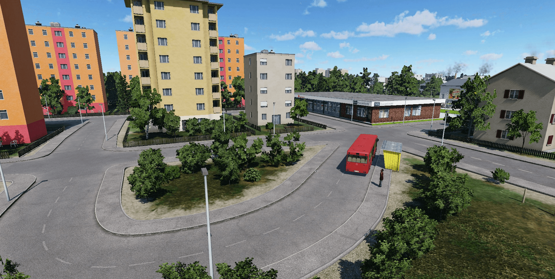 Buswendeschleife vor einem Plattenbaugebiet am Stadtrand