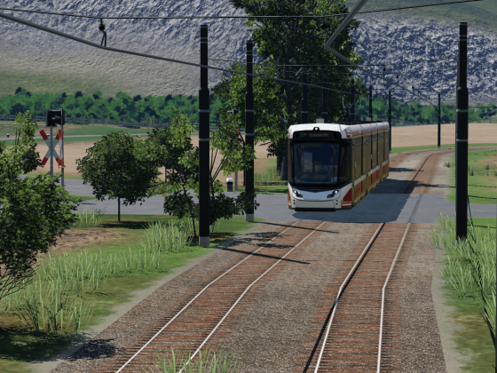 Straßenbahn der Verkehrsgesellschaft Bregenz auf dem Weg nach Bregenz