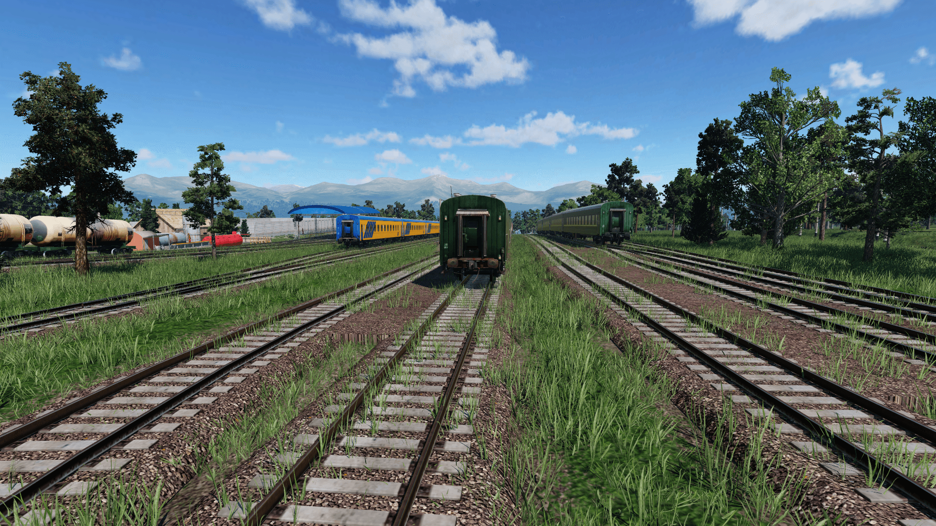 Latvian and Russian passenger wagons waiting for depart