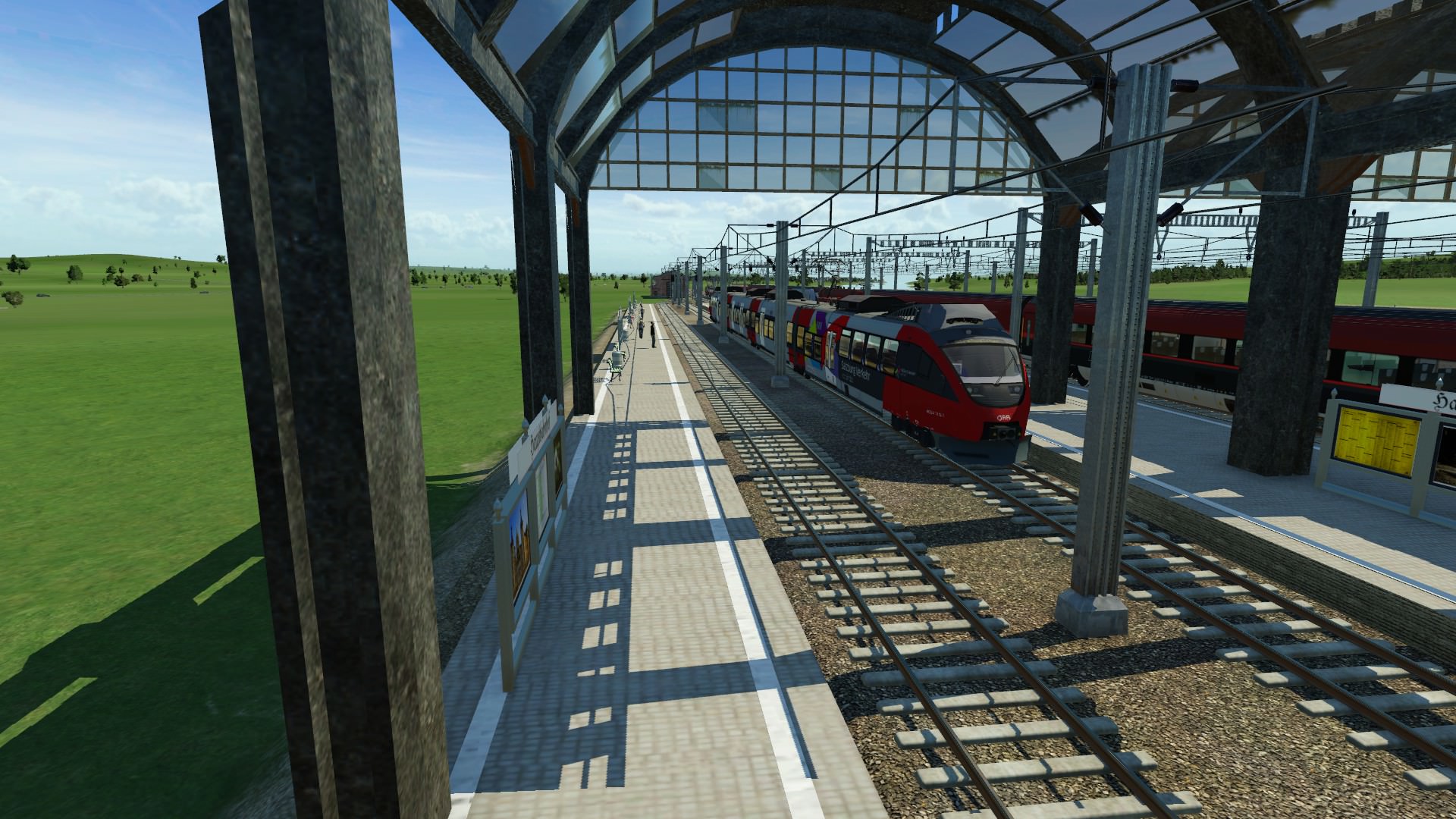 Die S1 fährt auf Gleis 2 und der railjet auf Gleis 3 in Salzburg ein (fiktiv!)