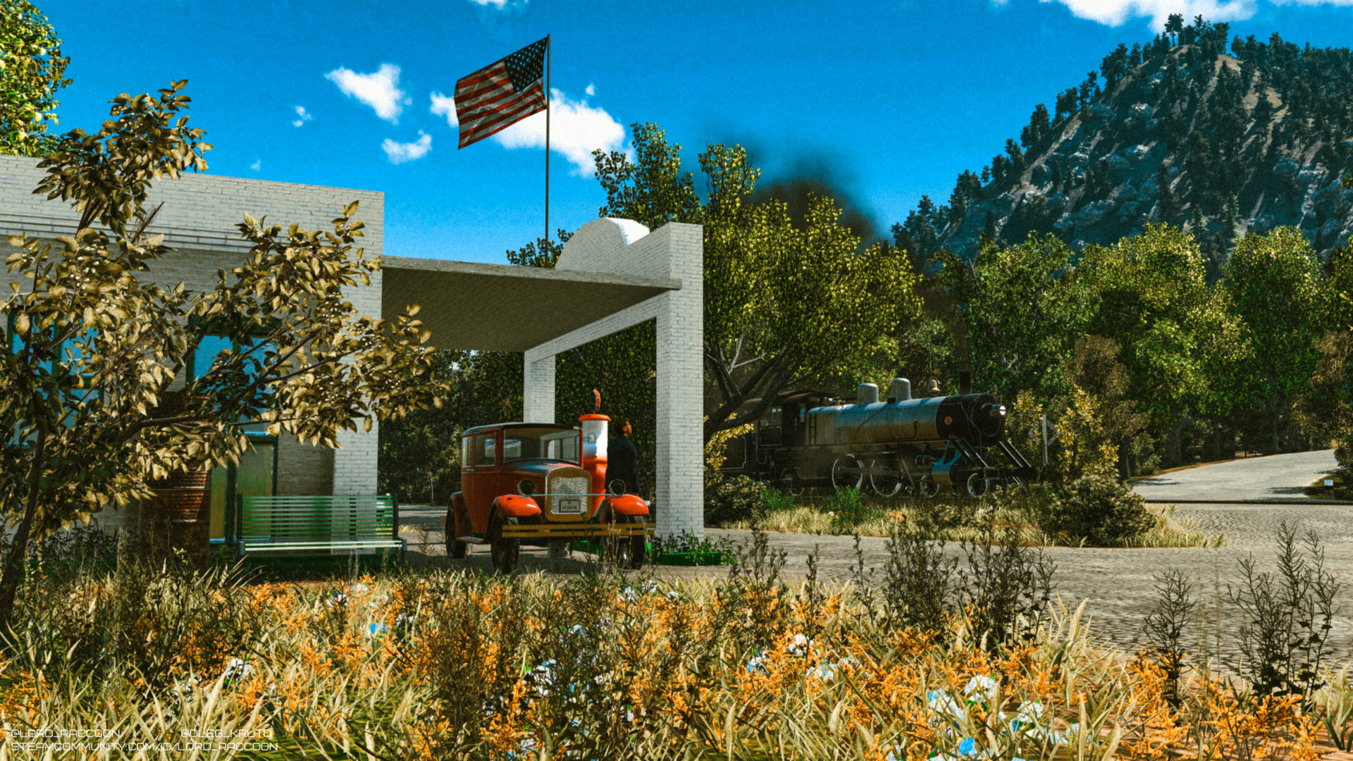 4-4-2 and a countryside gas station