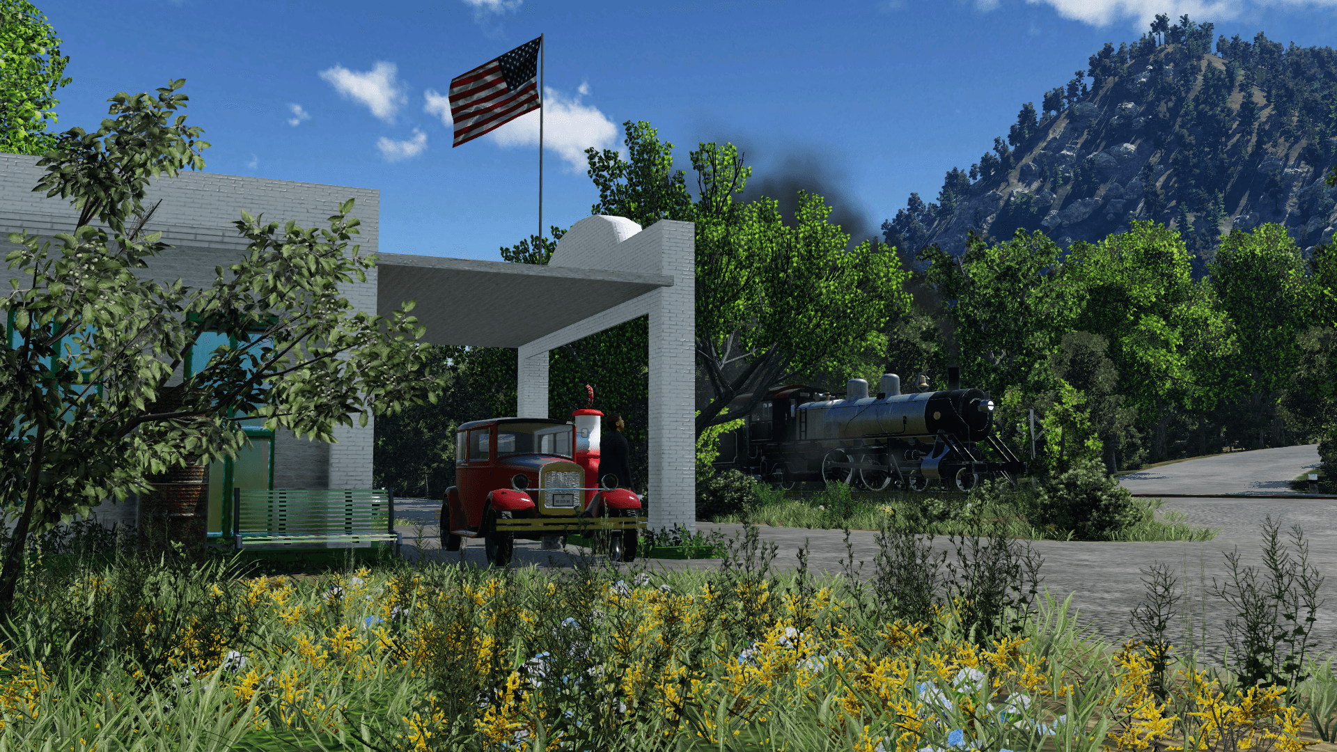 4-4-2 and a countryside gas station (with no effects)
