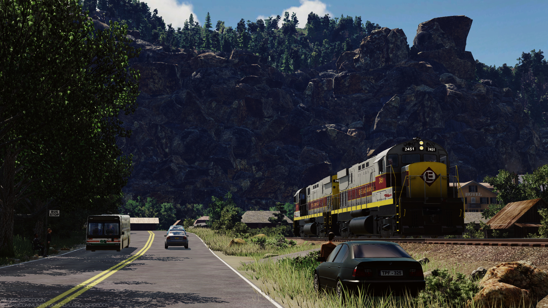 Alco C425 crossing the mountain village