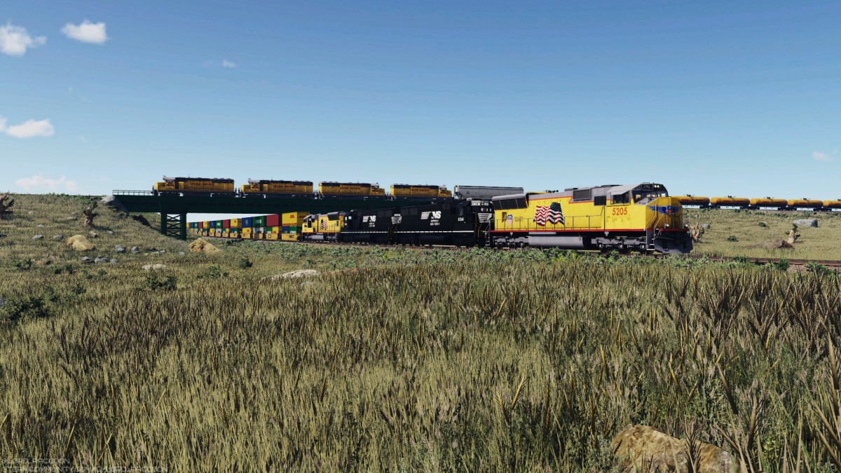 UP SD70M and NS SD40E in the steppe