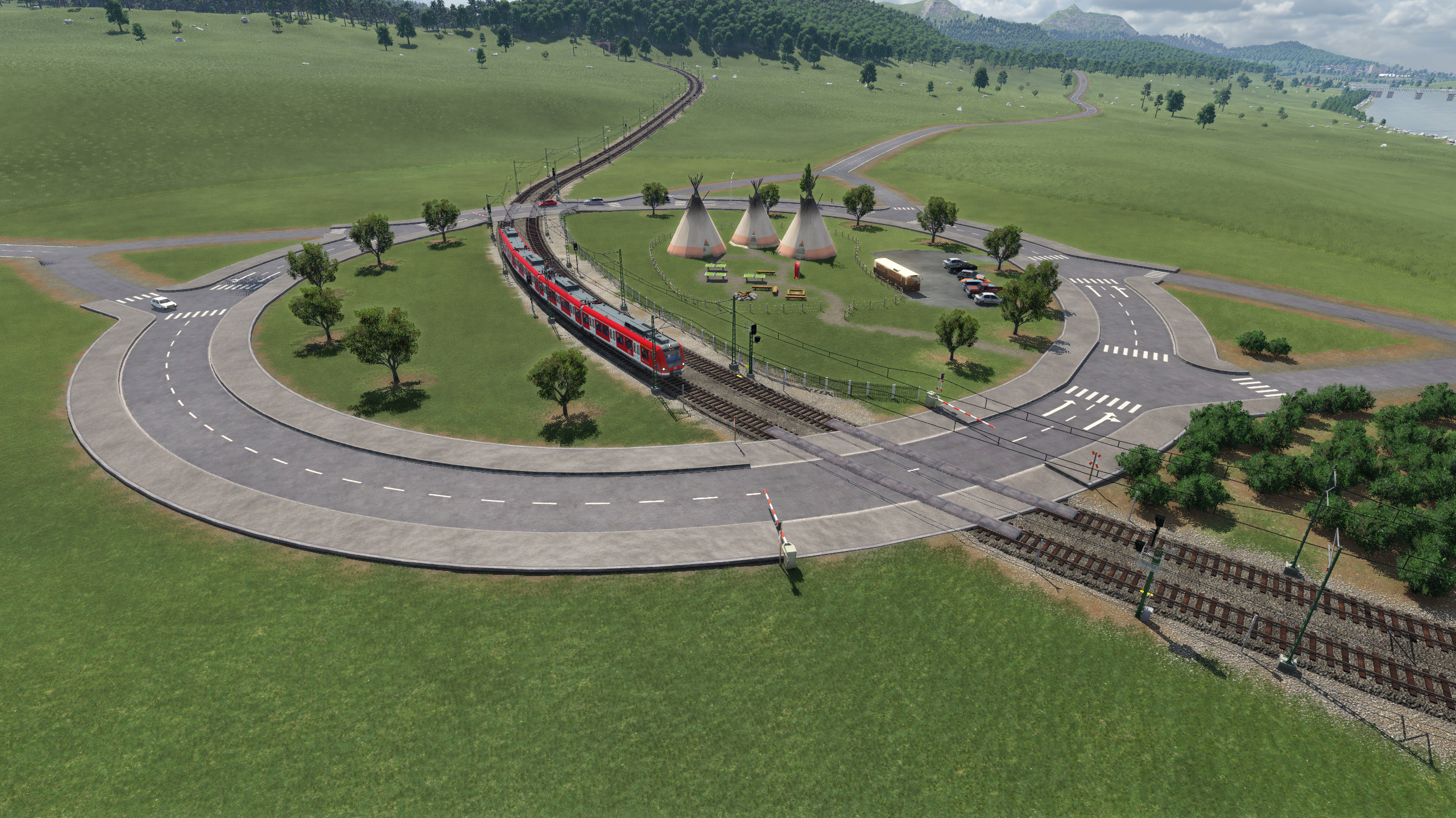S-Bahn am Kreisverkehr BÜ