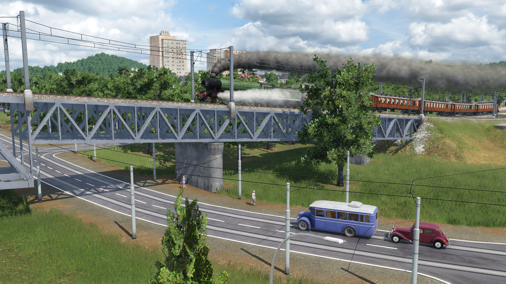 Steam express on the bridge