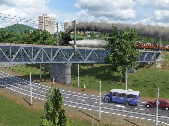 Steam express on the bridge