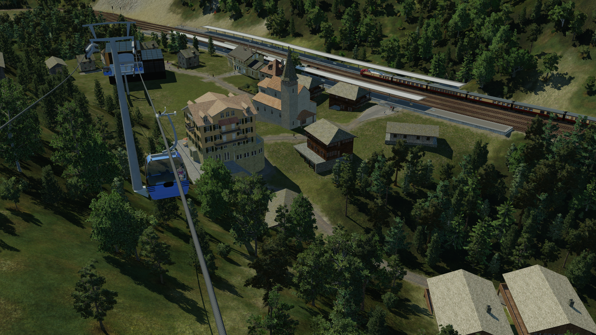 Blick von der Almkopfbahn auf den Bahnhof Bichelbach