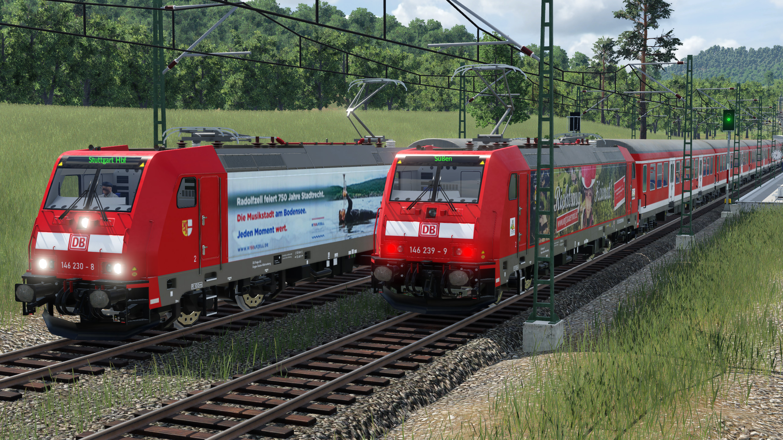 Zugsbegegnung mit zwei 146er