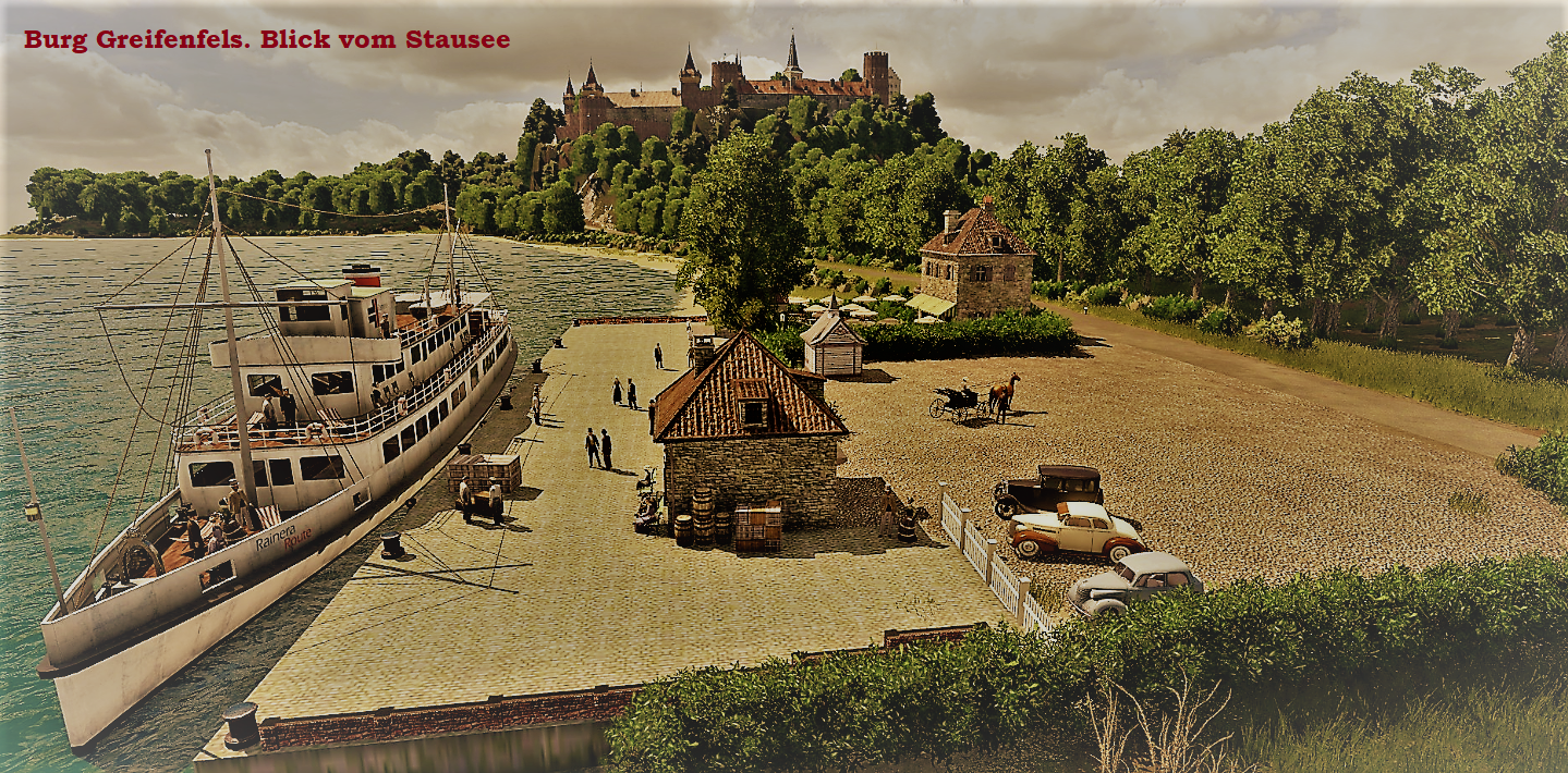 Burg Greifenfels, Anlegestelle am Stausee. - Postkarten-Stil