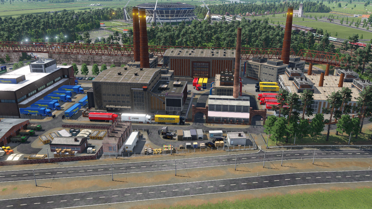 Heizkraftwerk mit Stadion im Hintergrund (fiktives Auleben)
