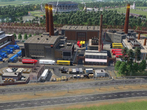 Heizkraftwerk mit Stadion im Hintergrund (fiktives Auleben)