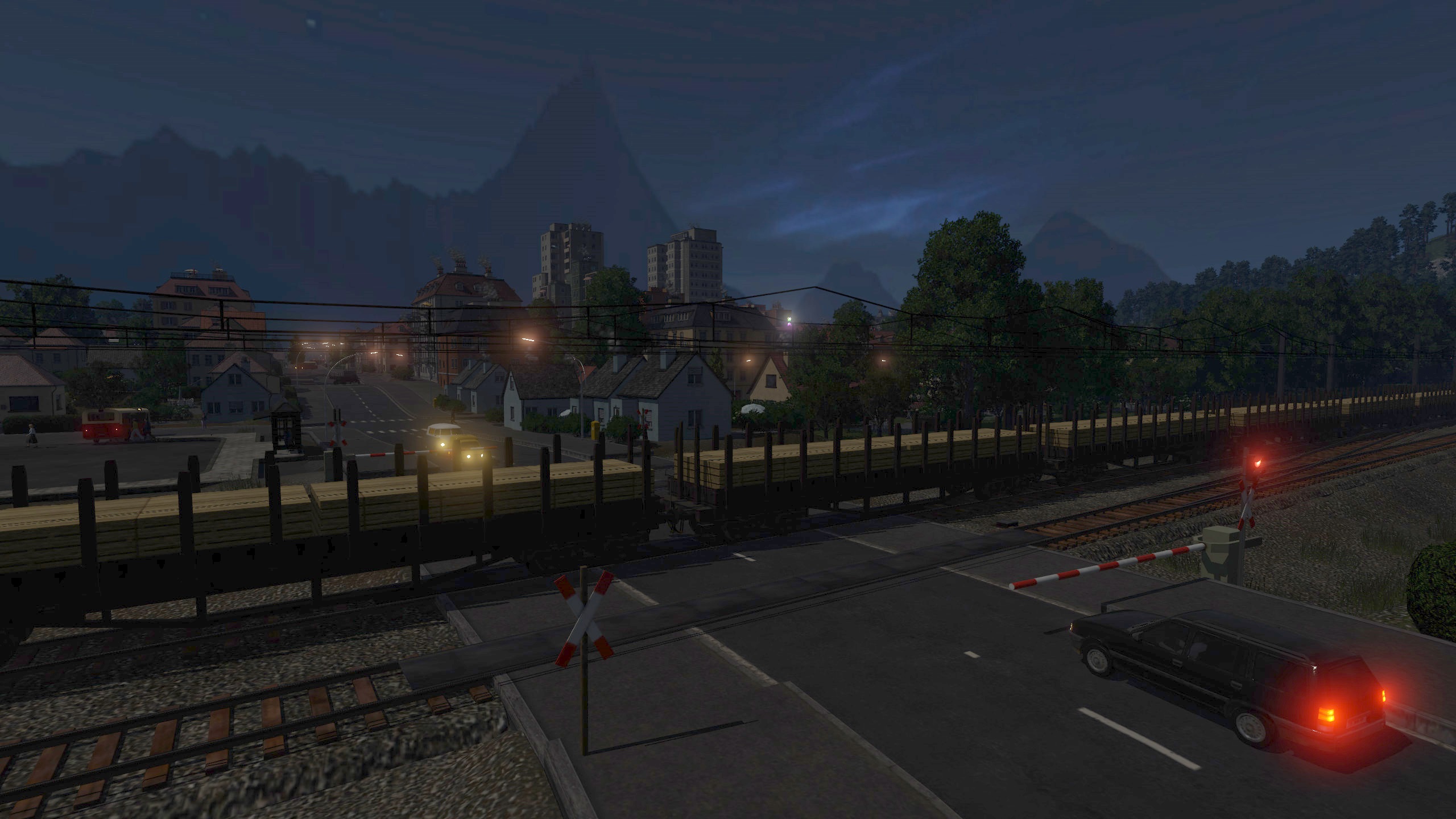Bahnübergang bei Nacht