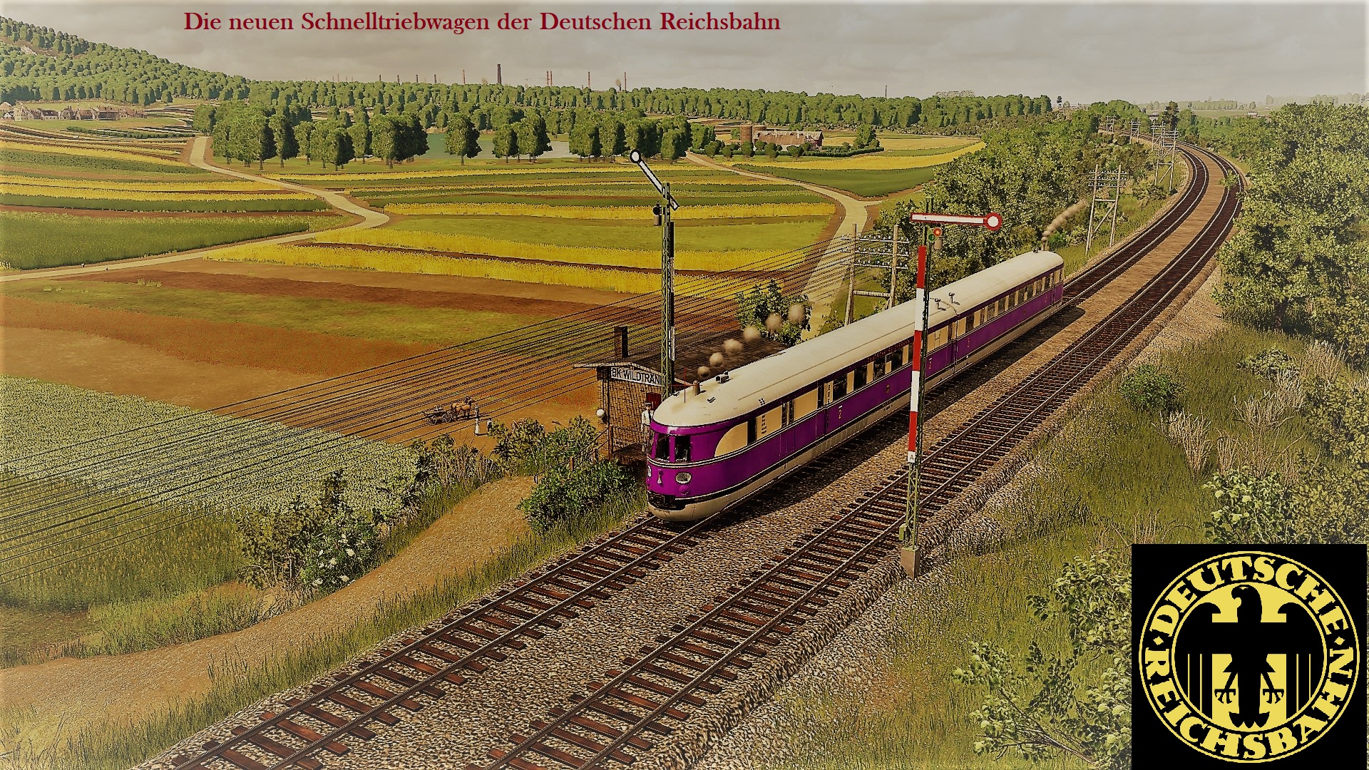 Die neuen Schnelltriebwagen. Postkarten-Stil