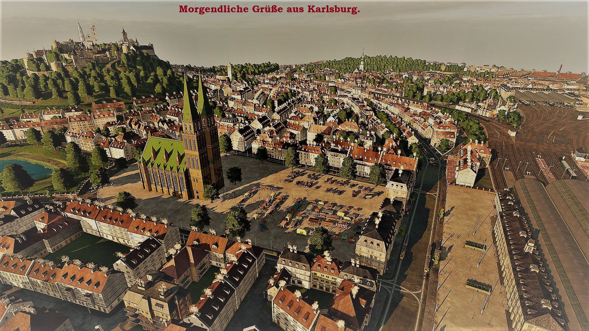 Morgendliche Grüße aus Karlsburg - Postkarten Stil.