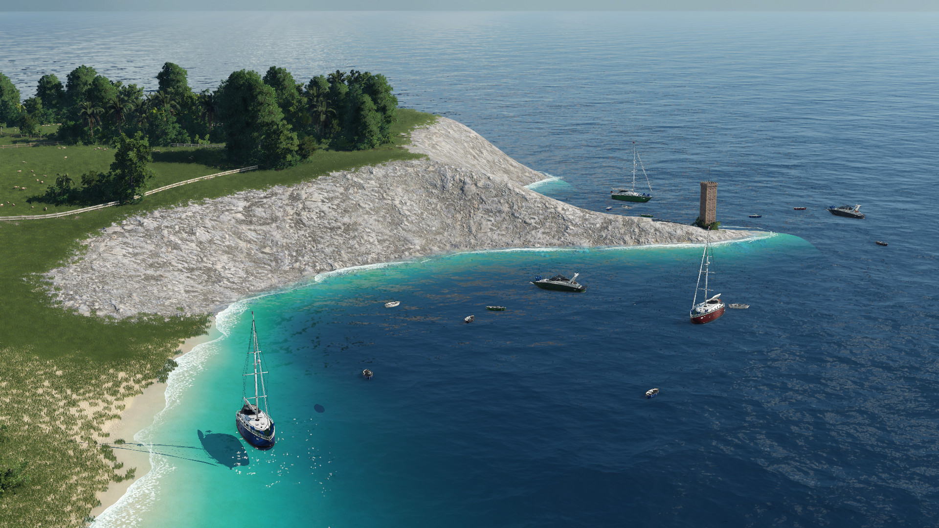 Privatboote und Yachten parken vor der Küste