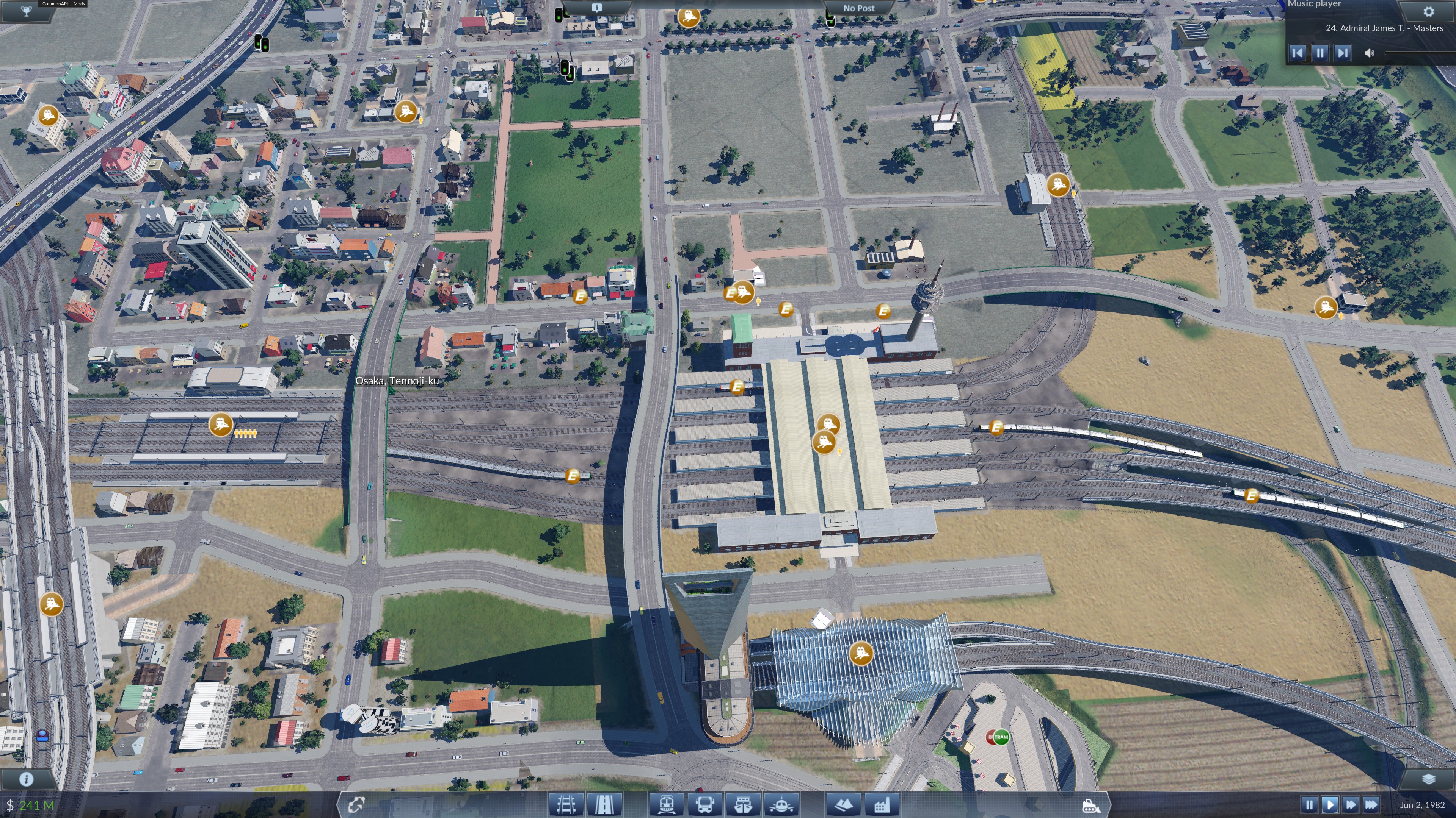 Trains converging at Tennoji Station