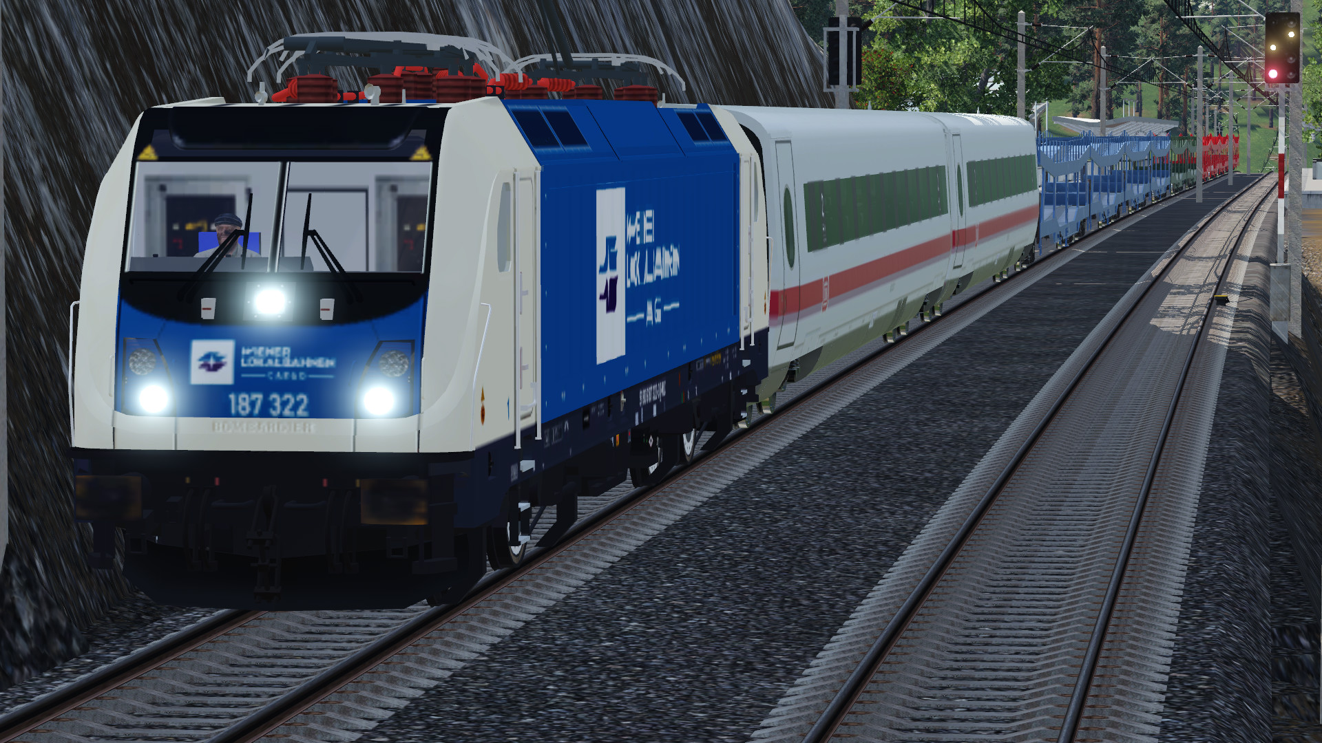 WLC mit 2 ICE-Wagen und Autotransportern