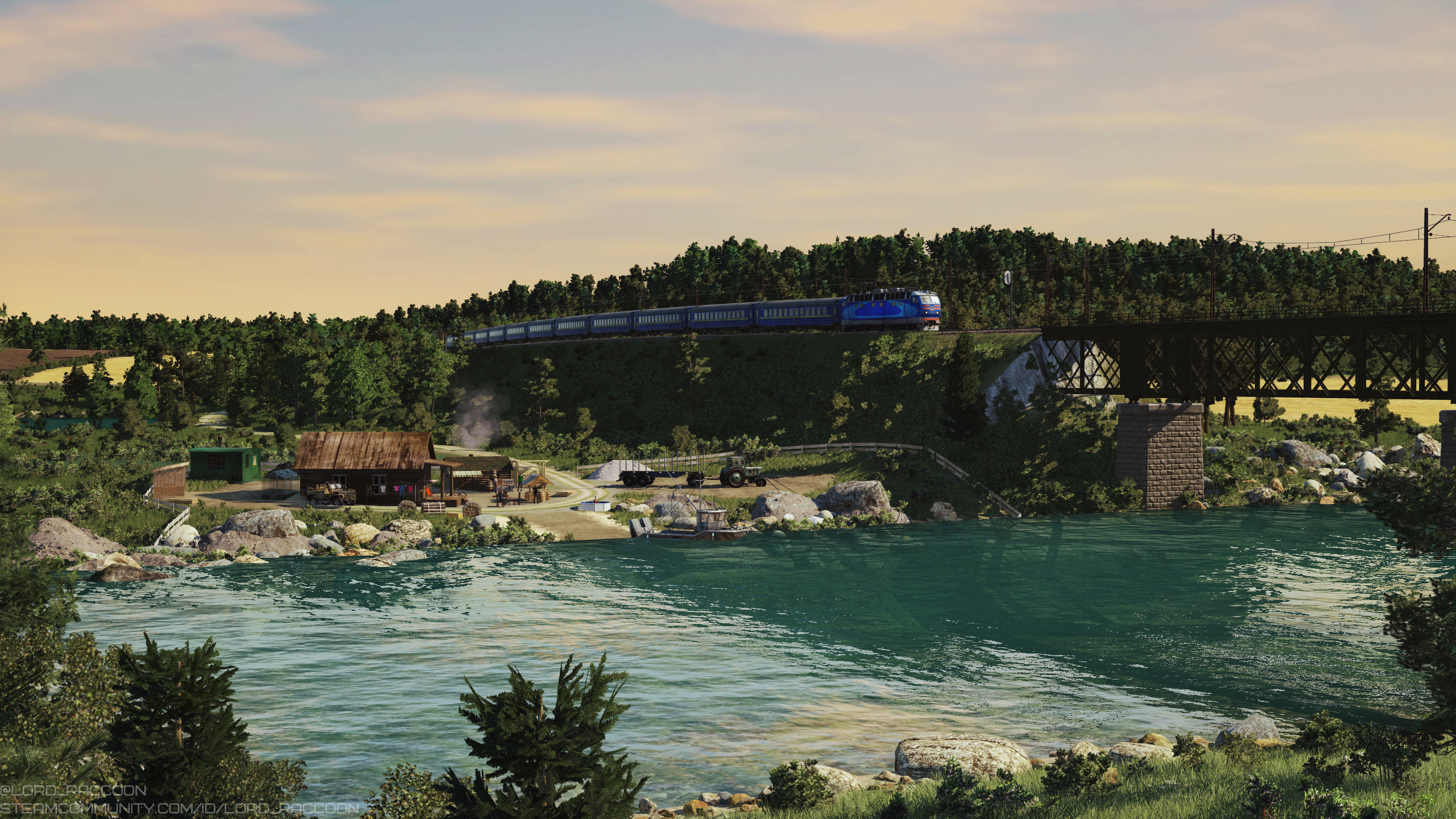 [TpF1] ChS4KVR with RIC (1435mm) passenger cars near the bridge over the river