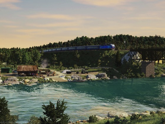 [TpF1] ChS4KVR with RIC (1435mm) passenger cars near the bridge over the river