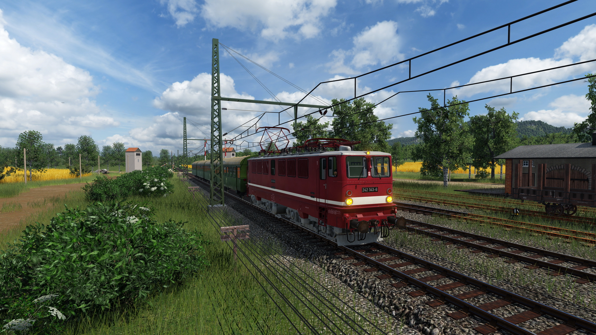 242 143 durchfährt den Werksbahnhof des VEG Getreidewirtschaft