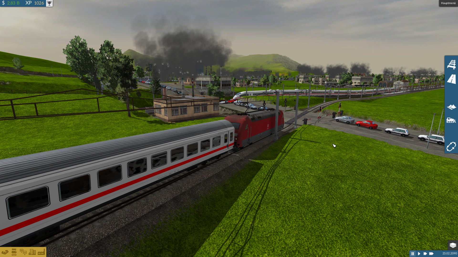 Doppelbahnübergang mit Zügen