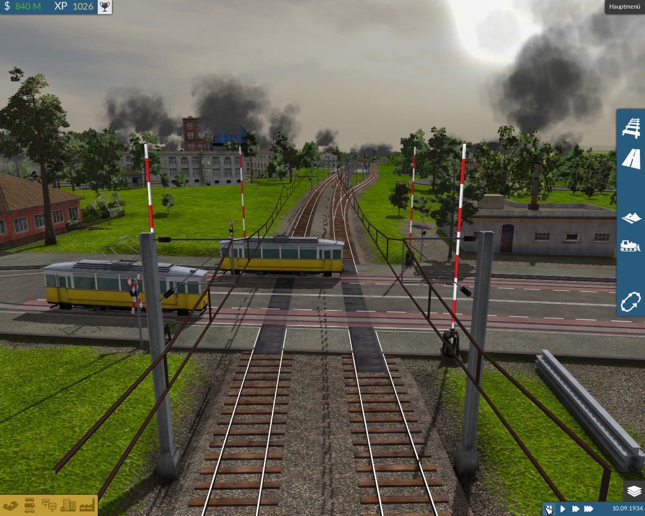Straßenbahn mit Bahnübergang