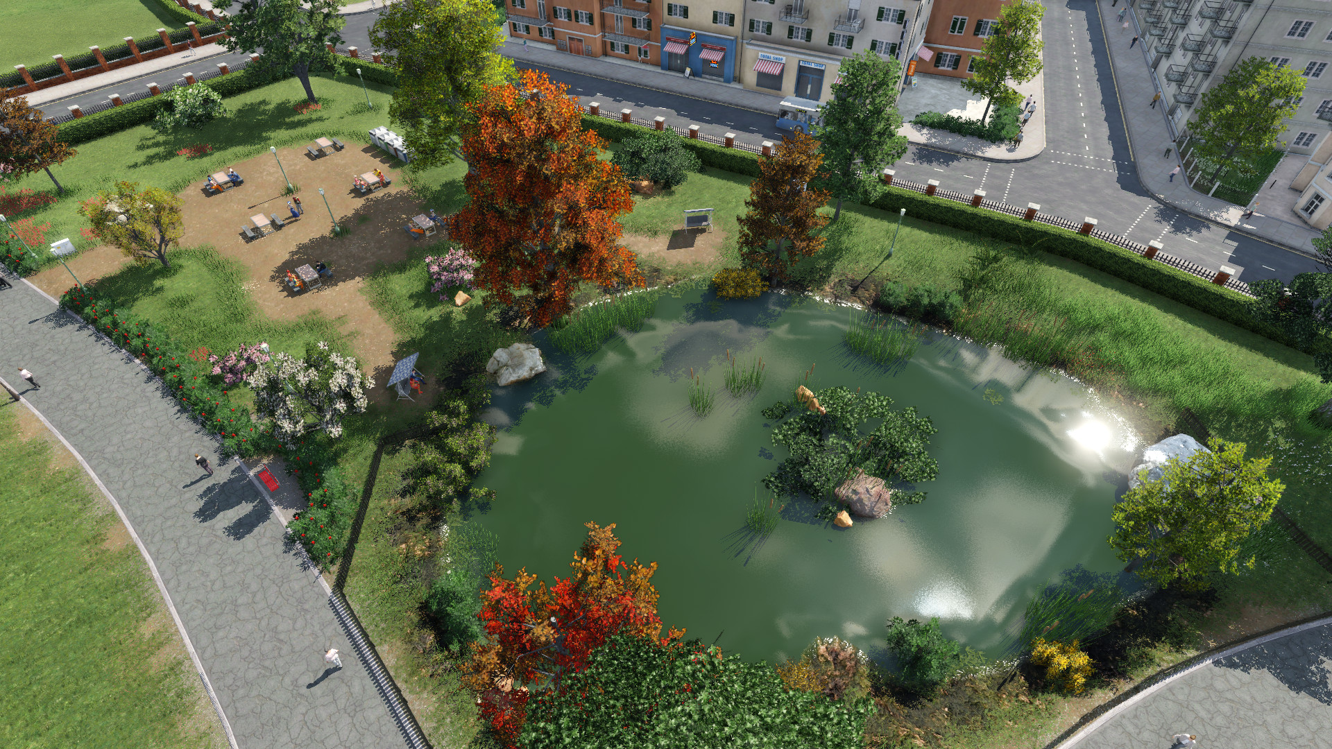 Picnic area and lake in the city park. // Picknickplatz und See im Stadtpark.