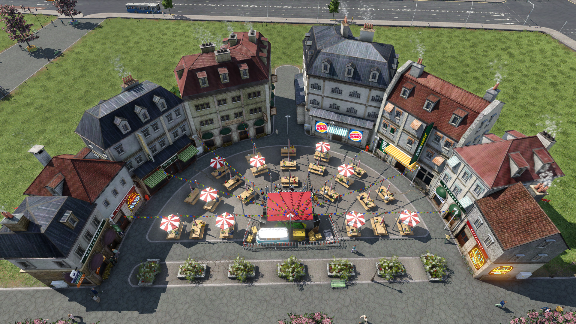 Food square with live music. // Lebensmittelquadrat mit Live-Musik.