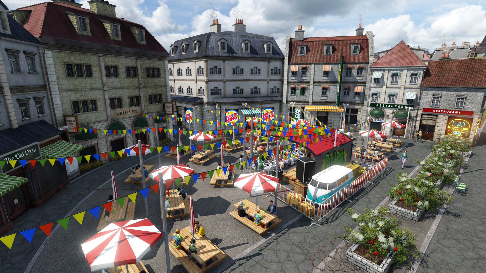 Food square with live music. // Lebensmittelquadrat mit Live-Musik.