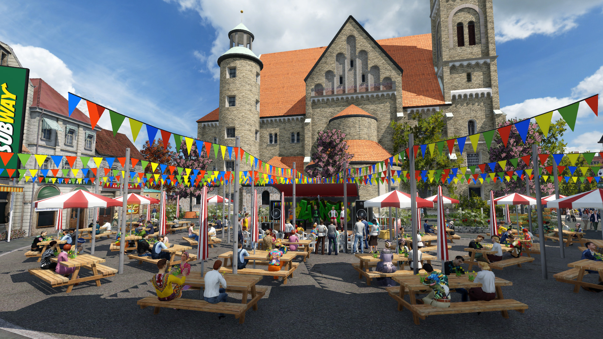 Food square with live music. // Lebensmittelquadrat mit Live-Musik.